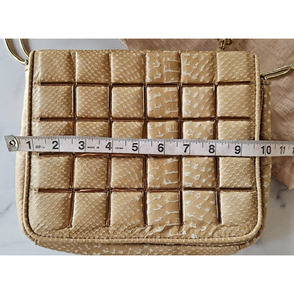 Herve Leger Womens Quilted Bag Tan Gold Snake Chain Strap Handbag Lamb Leather - Picture 12 of 16